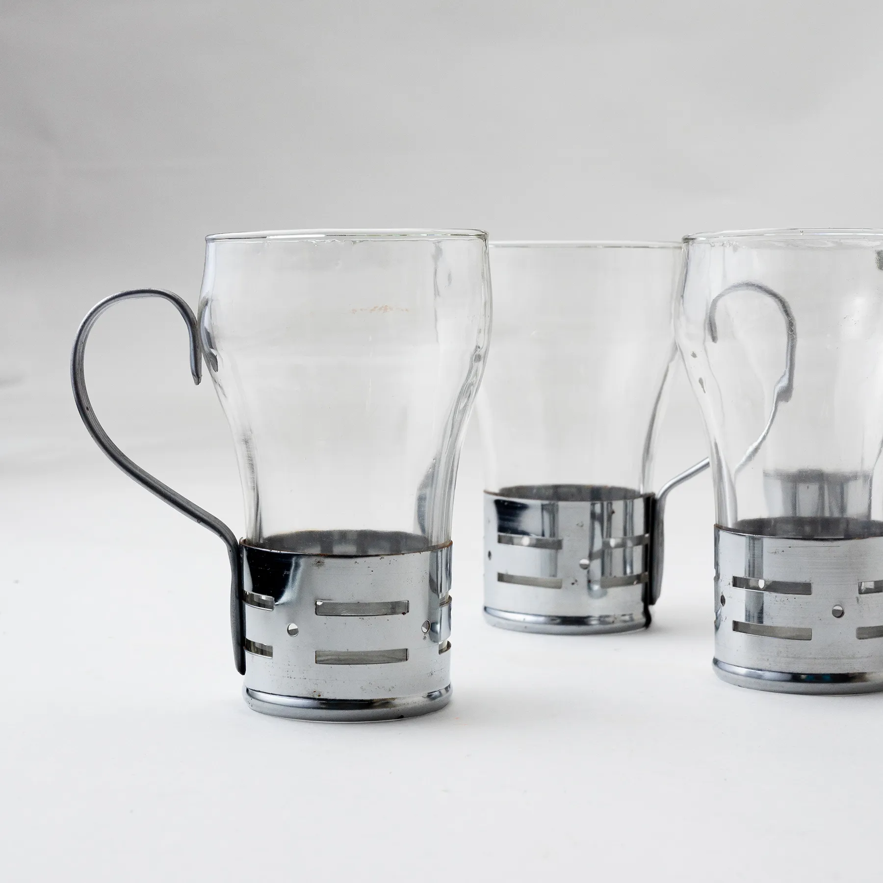 Vintage Cappuccino Glass with Removable Silver Metal Handles 