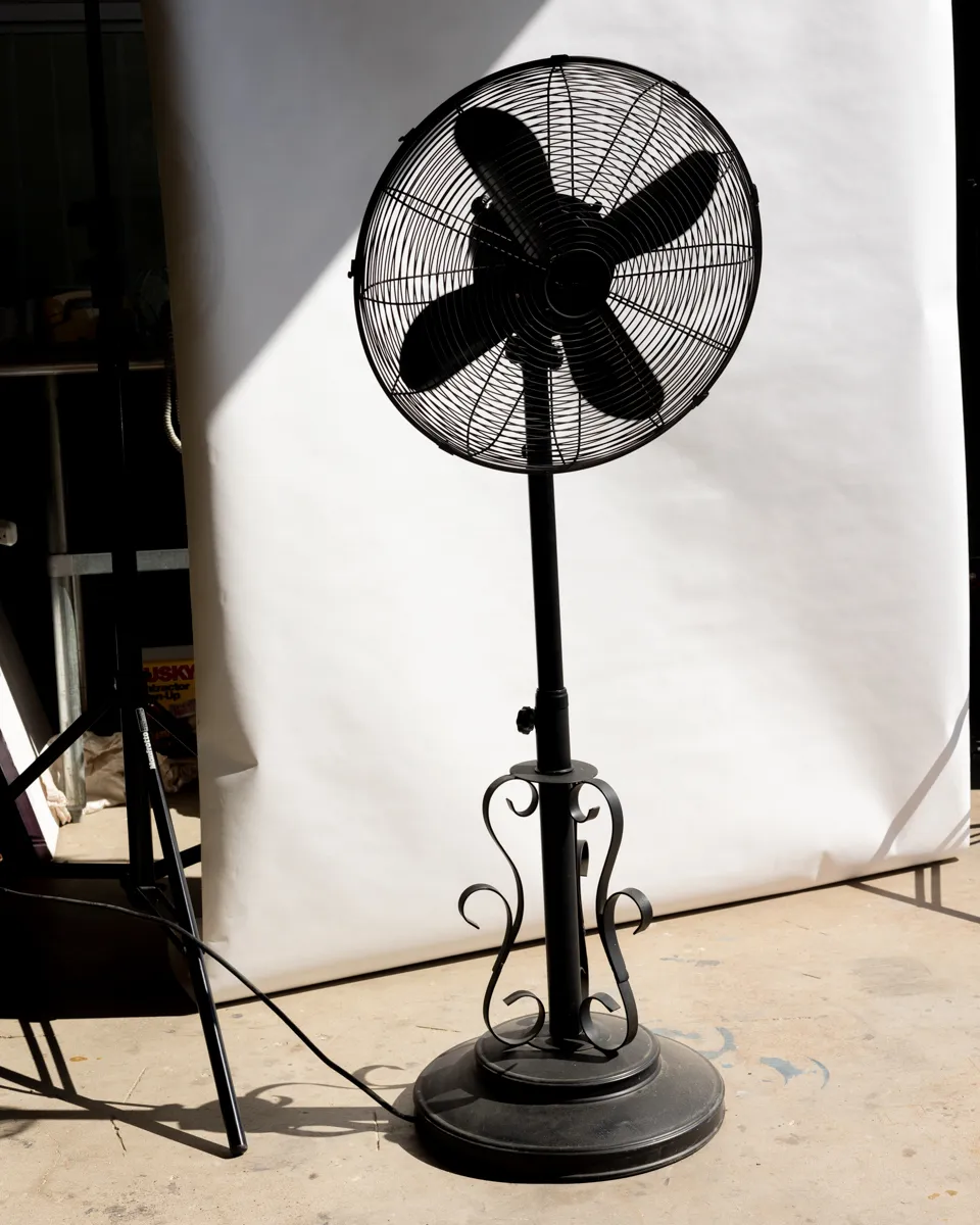 Ornate Black Wrought Iron Victorian Pedestal Oscillating Fan