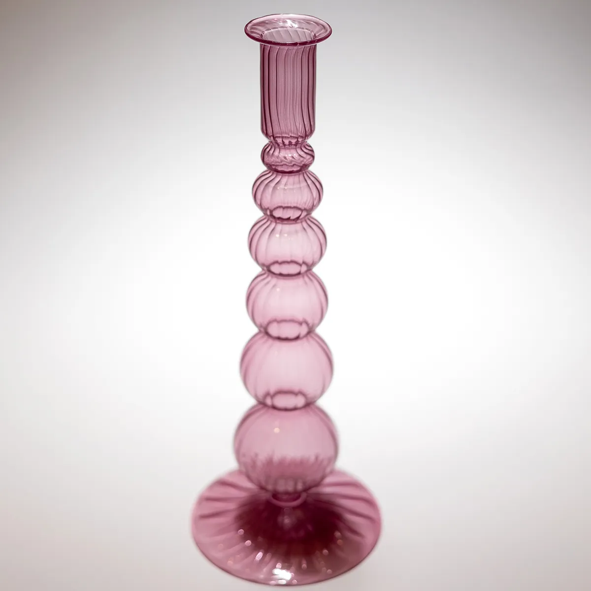 Lavender Purple Tall Descending Bubbles Blown Glass Candle Stick Holders