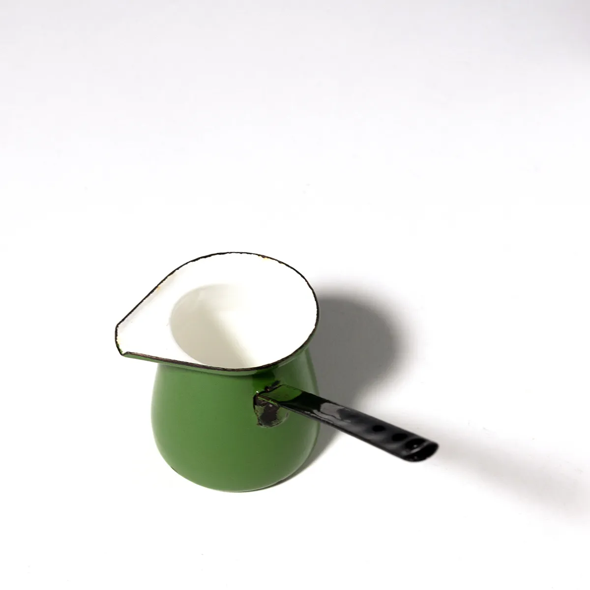 Green with white Interior Vintage Enamelware Butter Water Dipper Long Handle Pour Cup