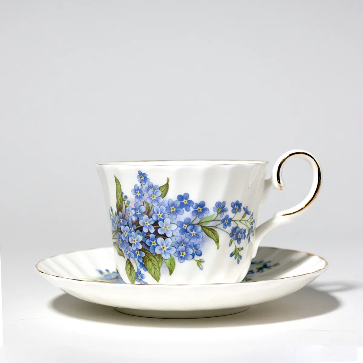 Vintage Teacup and Saucer Set Blue Flowers