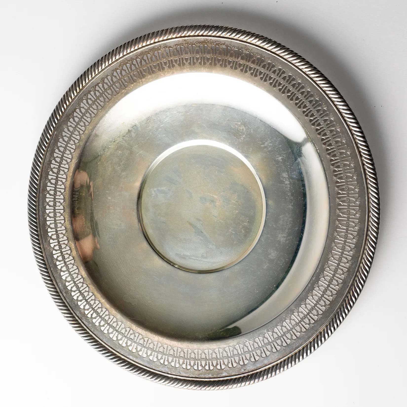 Large Silver Platter with Cut Out Detail Around the Edge - 12.25"
