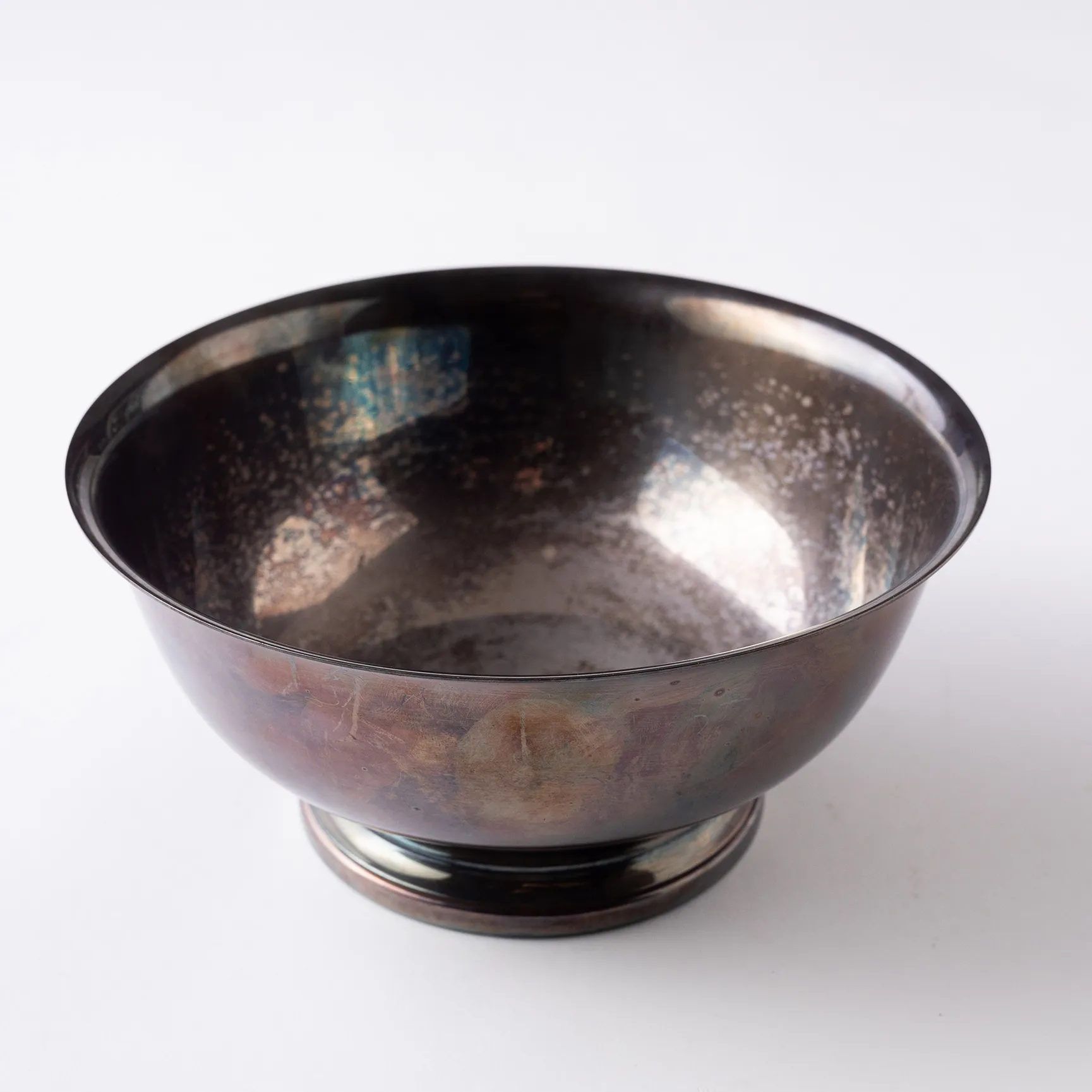 Large Silver Bowl with Patina  