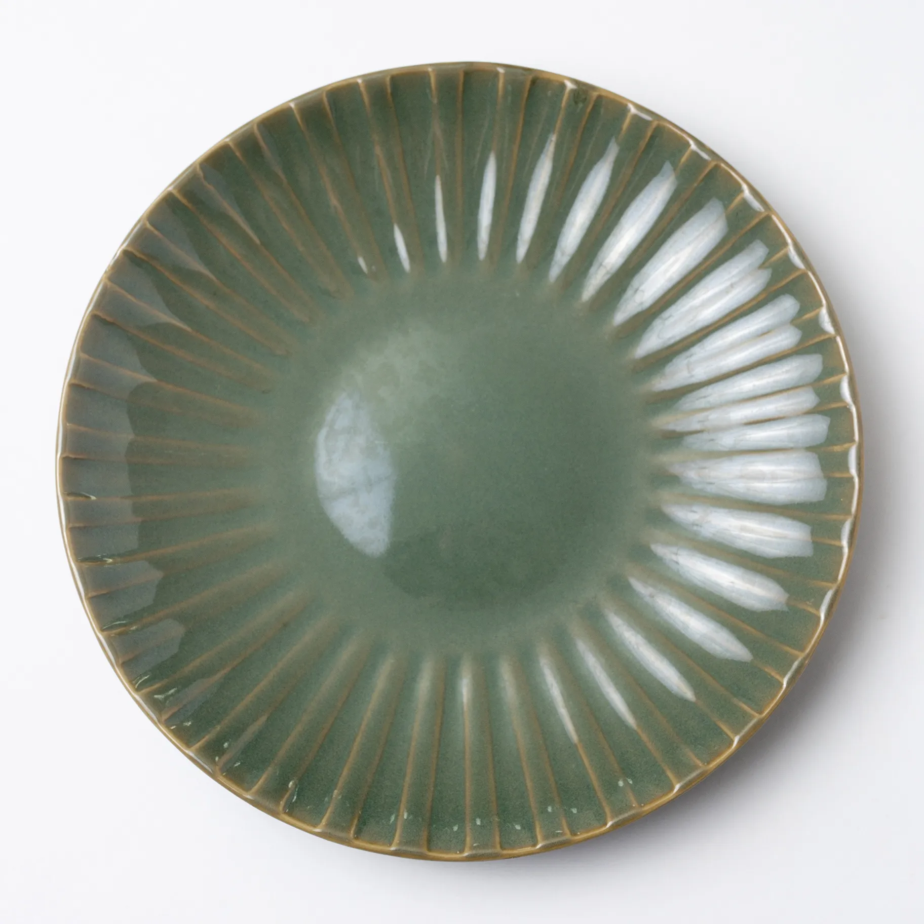 Muted Green Gray Ribbed Plate - 1.25" x 8.25"