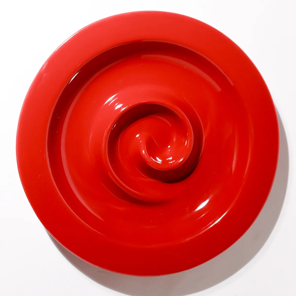 Glossy Red Modernist Swirl Ceramic Sculptural Platter