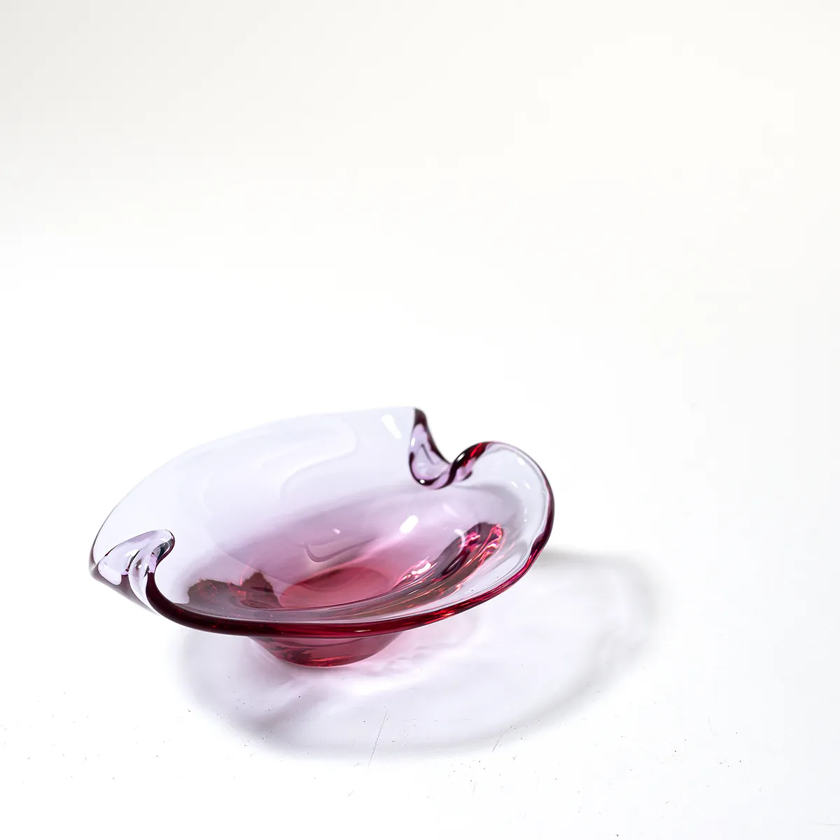 Mid Century Italian Murano Glass Bowl Pink Rose - 1.75" 6.5"5.5"