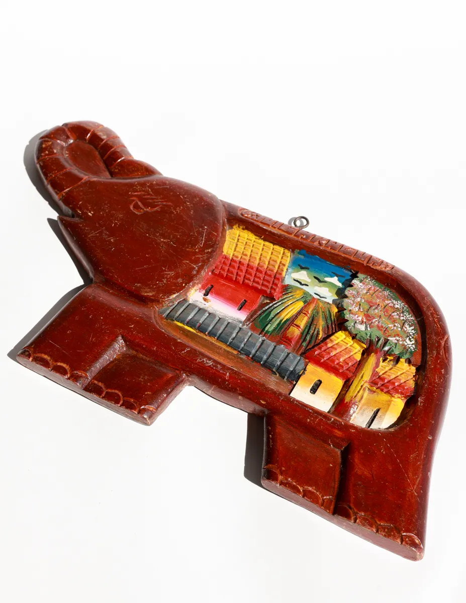 Vintage Hand-Carved Wooden Elephant Wall Hanging or Trivet.