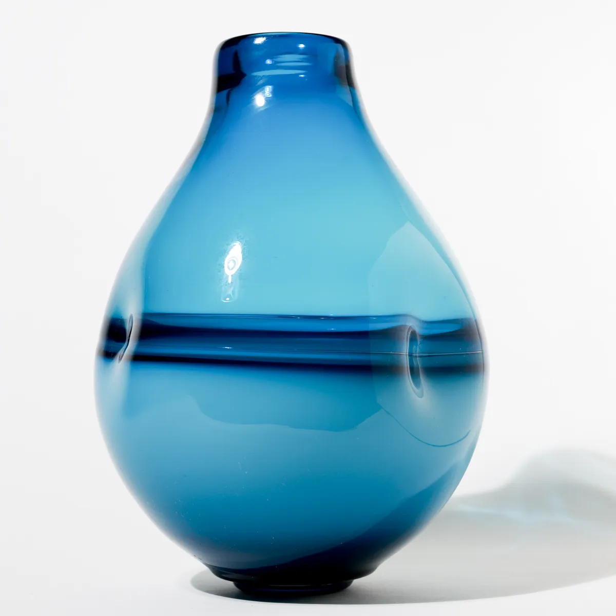 Cobalt Teal Blue Art Glass Vase Retro