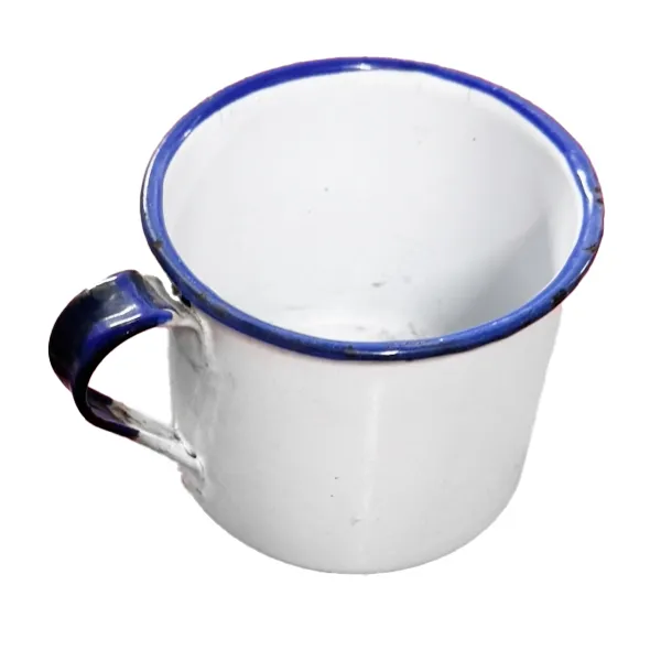 Vintage 1940 Enamel Cup, Enamel Ware, White and Blue Farmhouse 