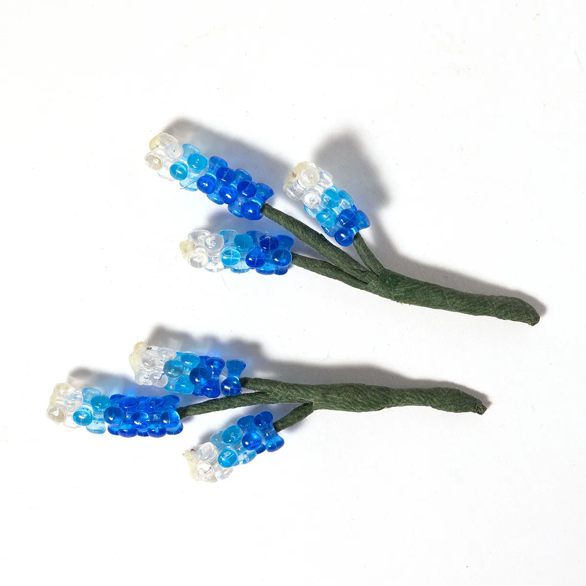 Vintage Handmade Texas Bluebonnets Blue and White Plastic with Green Stems