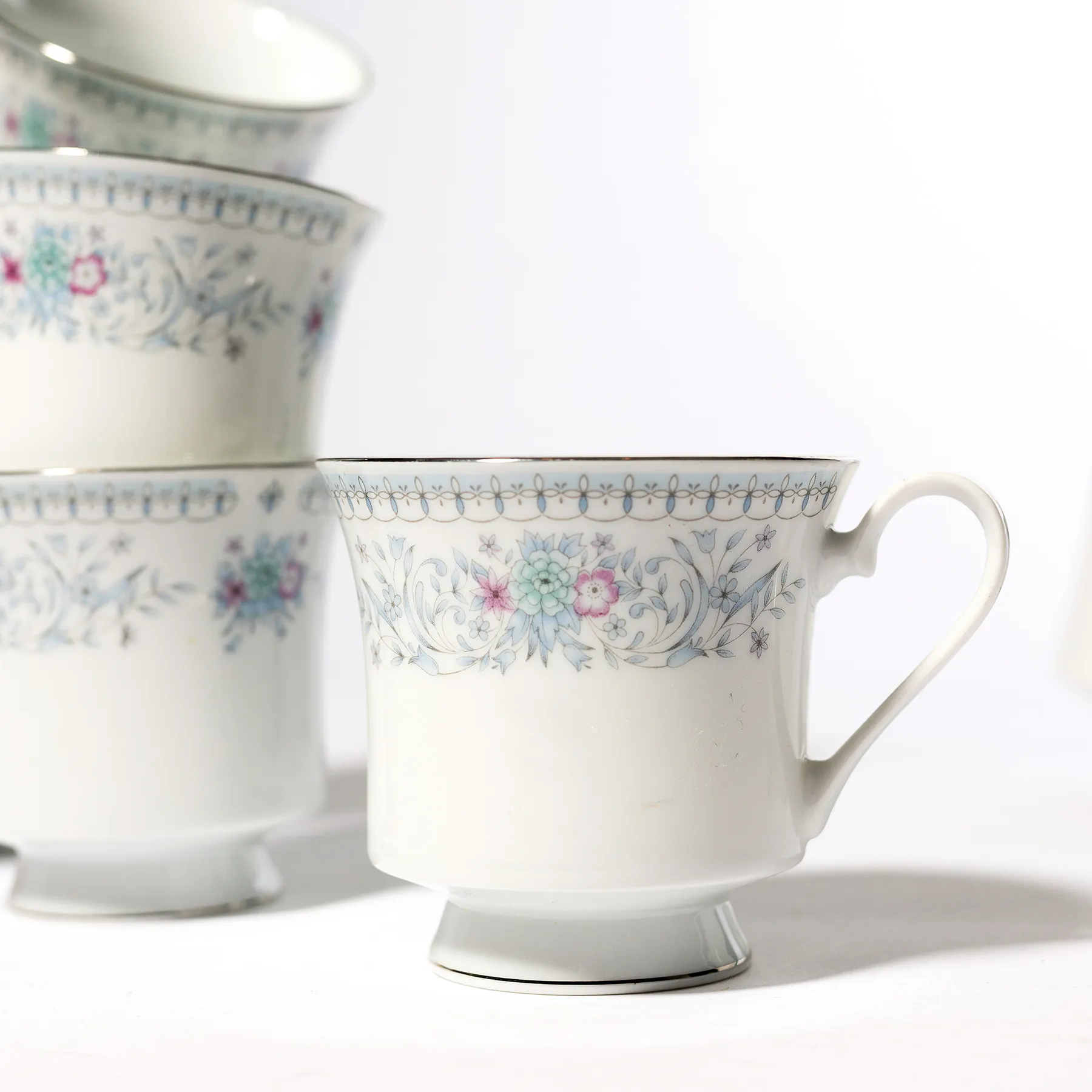 Bone China Pink and Blue Flowers and Gray Foliage Detail - 3" x 4"