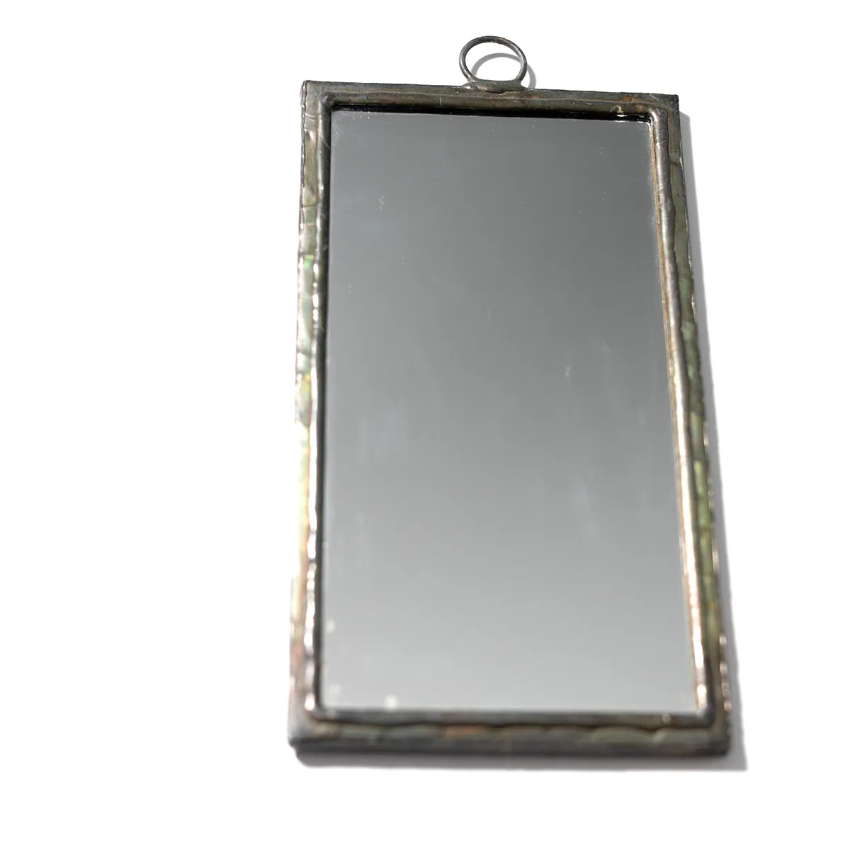 Mirror Large rectangular mirror with 2 blue fairies with an orange flower on the back. wall hanging Cast aluminum in a smoked nickel finish