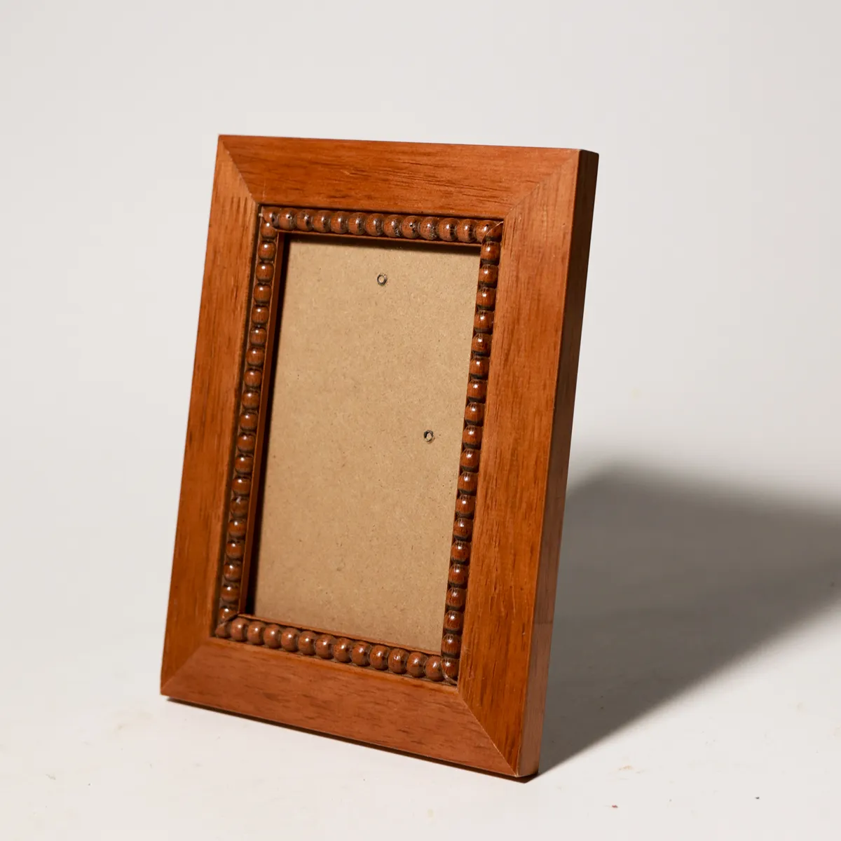 Vintage Walnut Beaded Wood Tabletop Picture Frame