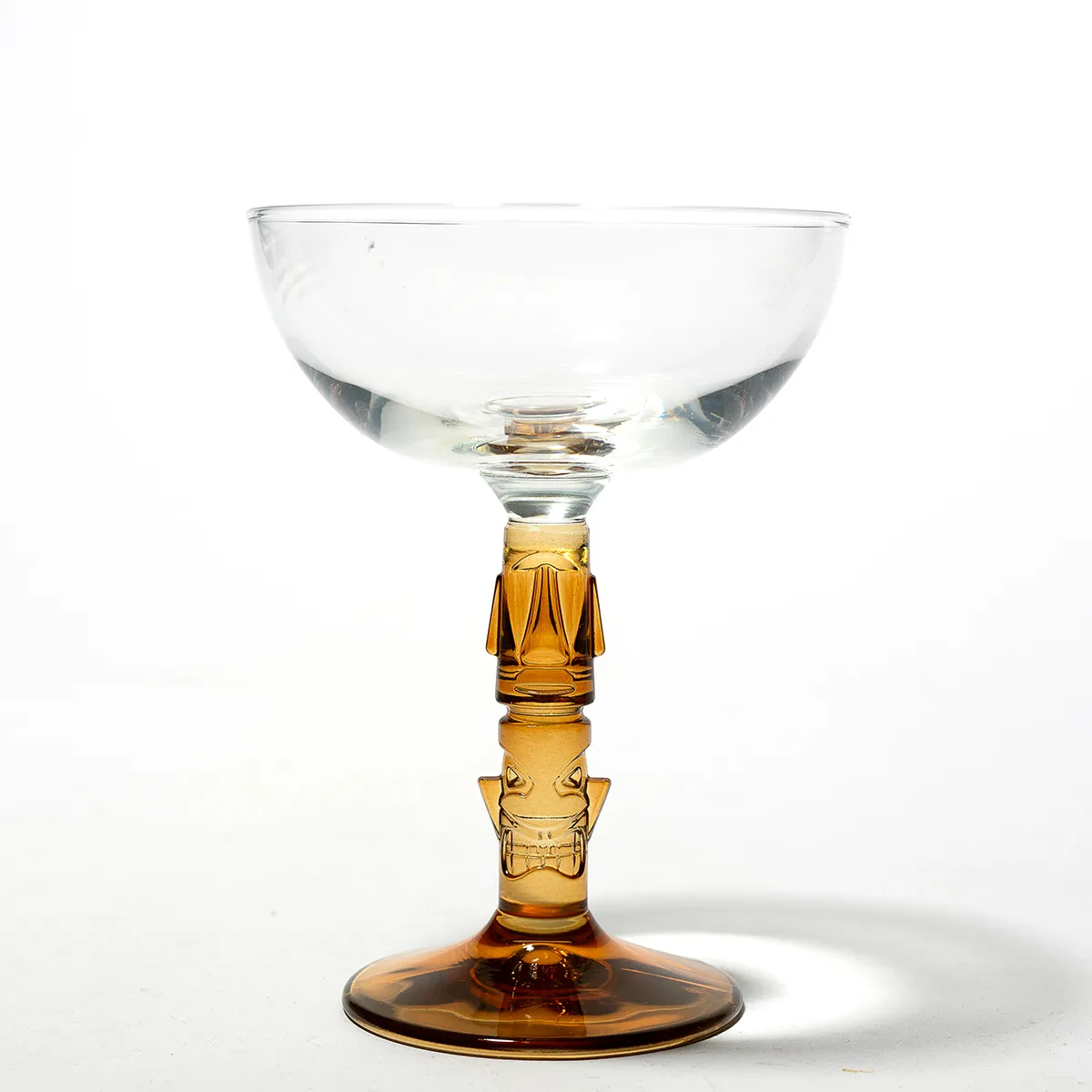 Libbey Tiki Coupe Cocktail Glass Clear Glass, Brown "craved" tiki stem