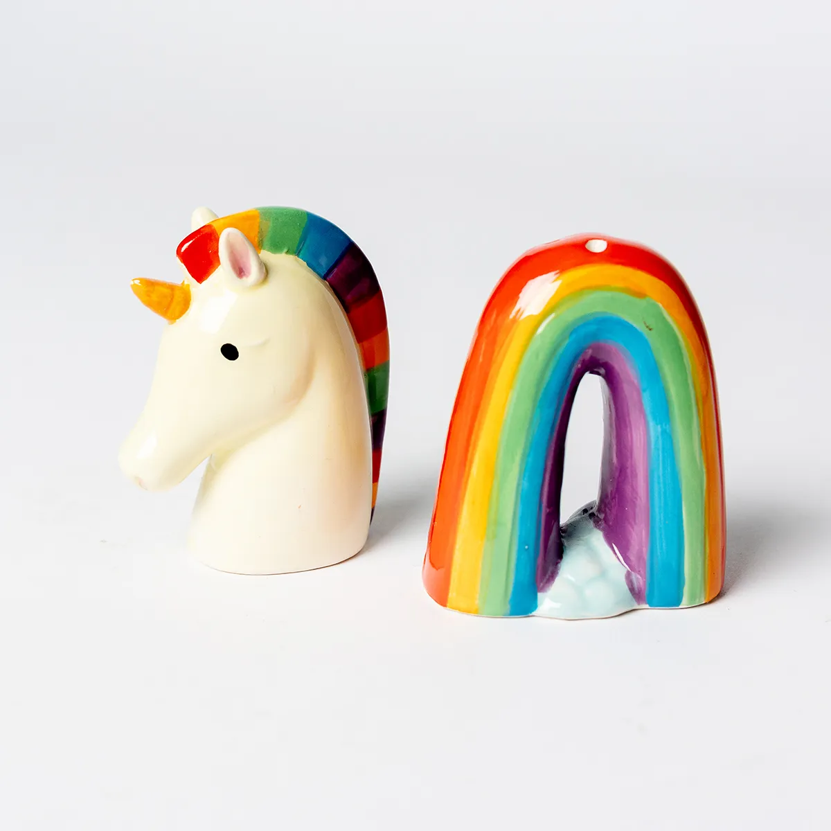 Boston Warehouse Unicorn Rainbow Salt & Pepper Shaker Set. Ceramic