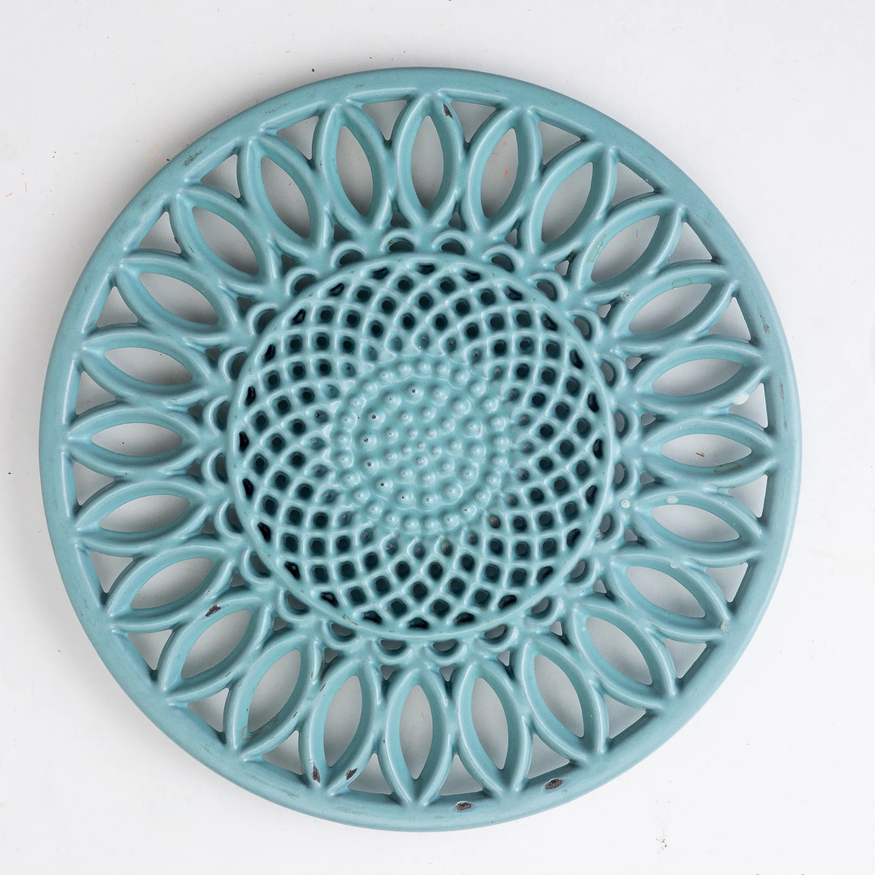 Turquoise Enameled Iron World Market Trivet - 8" x .5"