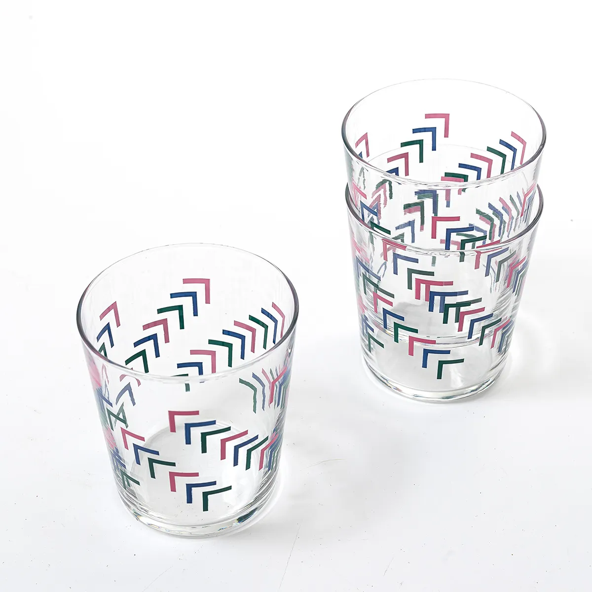 Retro Pink, Blue and Green Chevron detail, Juice Glass - 3.5" x 3.25"