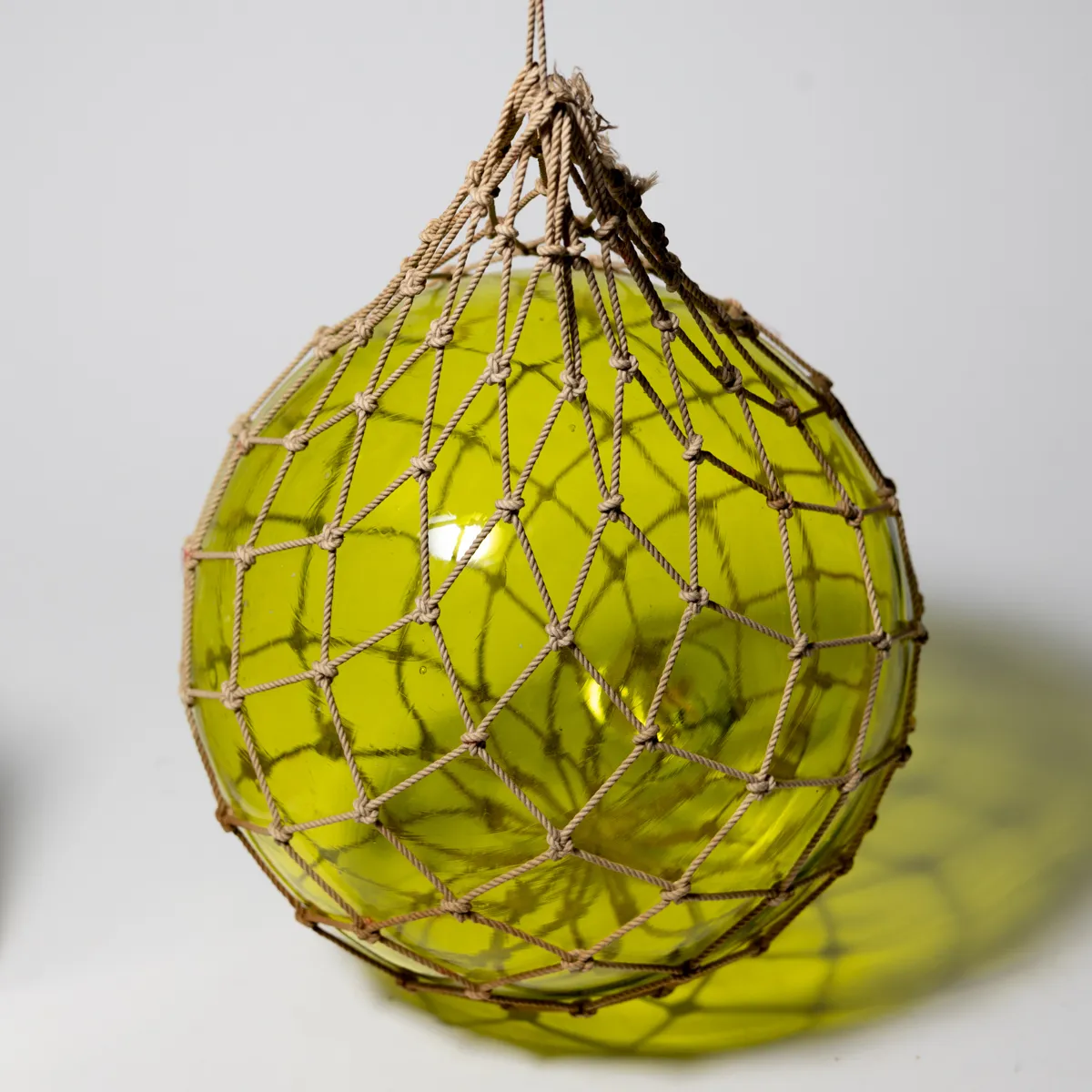 Yellow Glass Netted Float Buoy Vintage Japanese Nautical