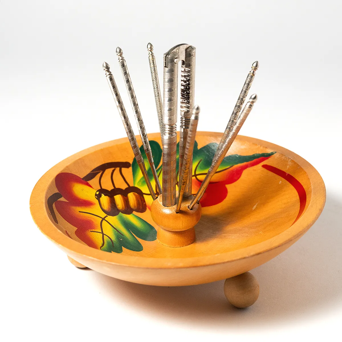 Mid century nut bowl, hand painted rustic decor - cabin decor nutcracker 