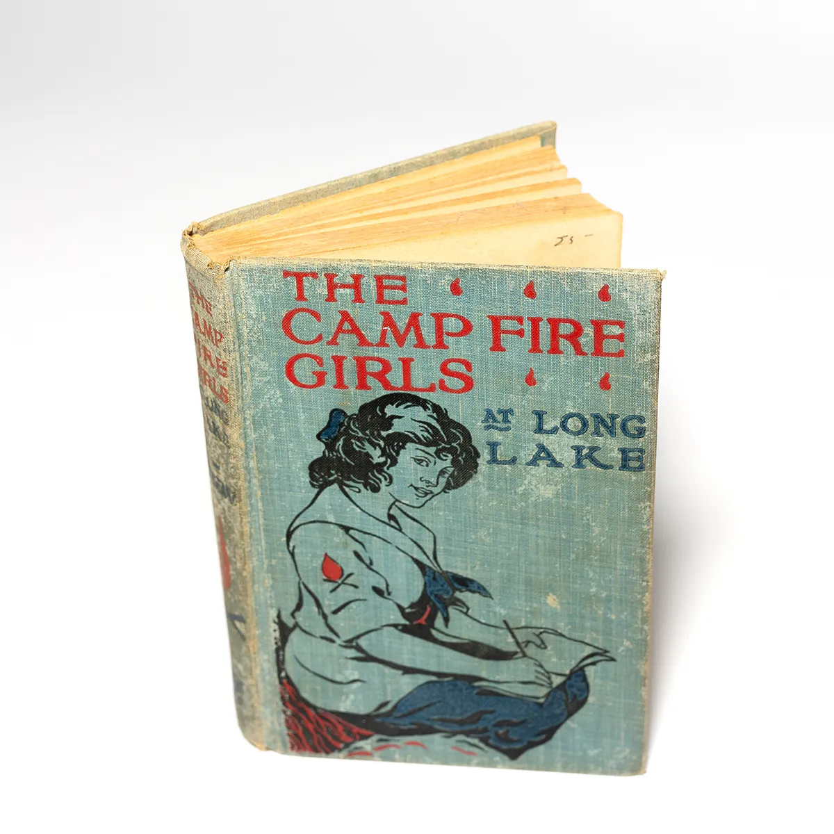 Vintage Fabric Covered Book The Camp Fire Girls at long lake cool, blue, denim - 7.75" x 5.25" x 1"
