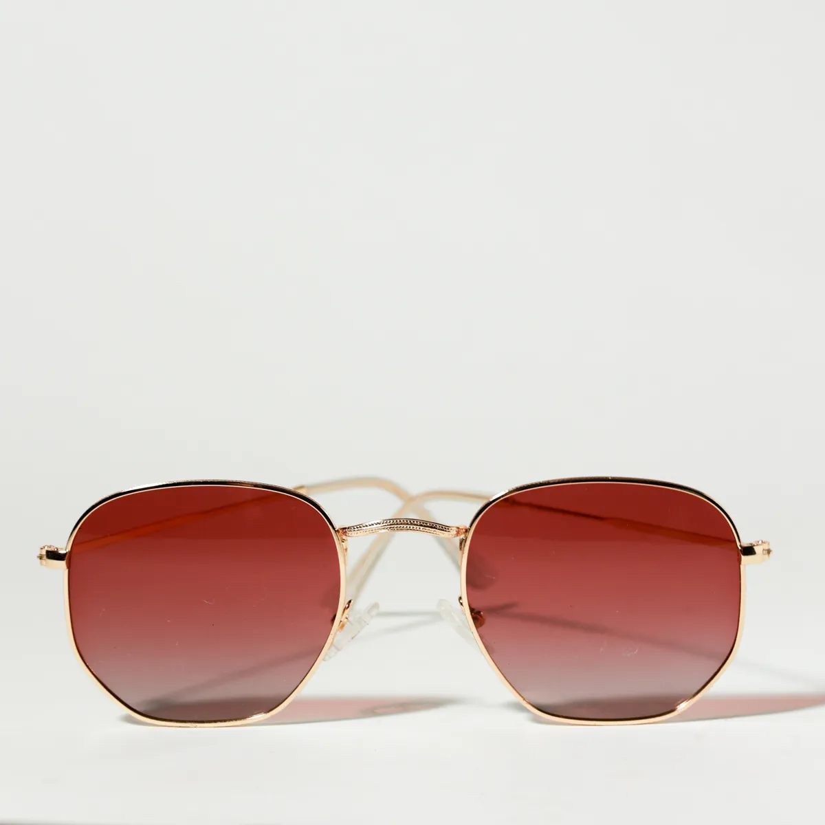 Retro Gold Hexagonal Sunglasses Red Gradient Lenses
