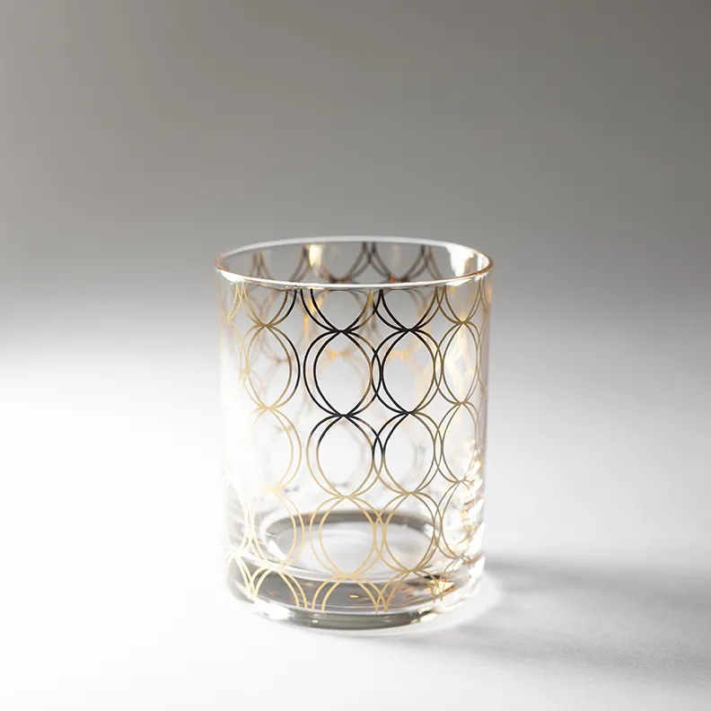 Retro Gold Embellished Rocks Glass - 4" x 3.25"