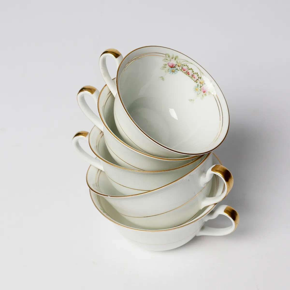 krautheim selb bavaria small cup Fine China Simple Pink Flowers Gold Paint around the rim