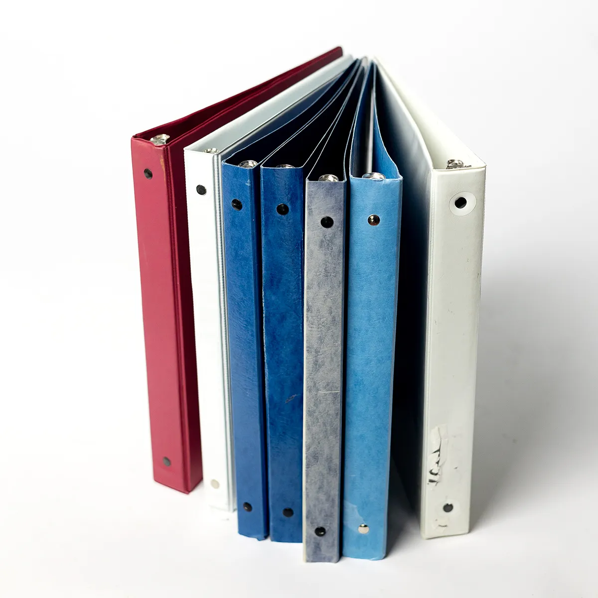 Stack of 7 Used 1" Binders, Red Blue White