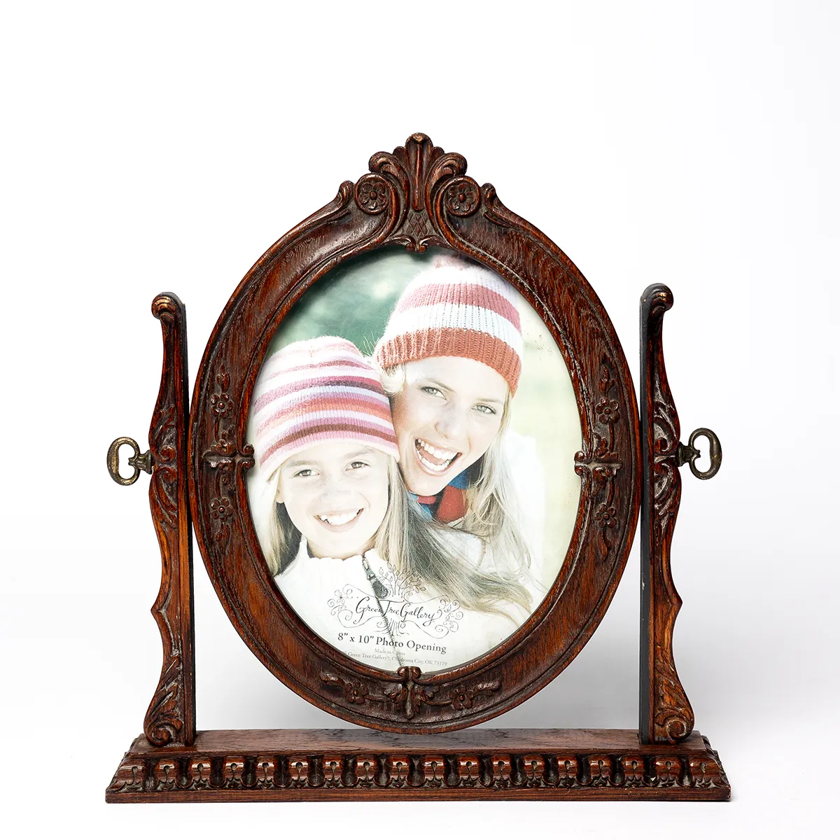 Vintage NiB Antique Mantle Piece Picture Stand Rotating Picture Frame. Wood with Carved Detail