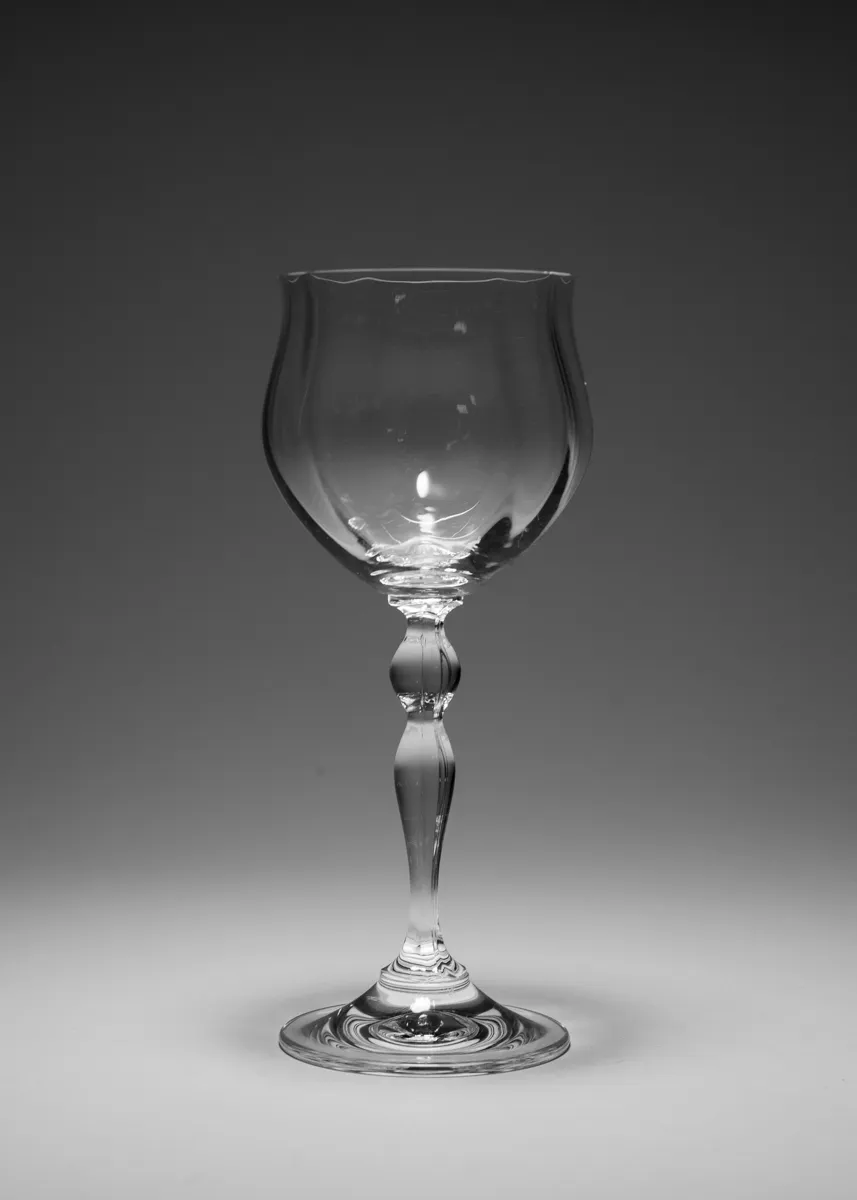 Tall Slender Clear Glass Wine Glass, Ornate Single, Heavy, Beautiful.