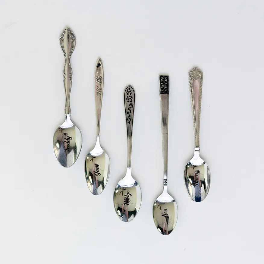 Assorted stenciled silver spoons vintage flatware- 11"