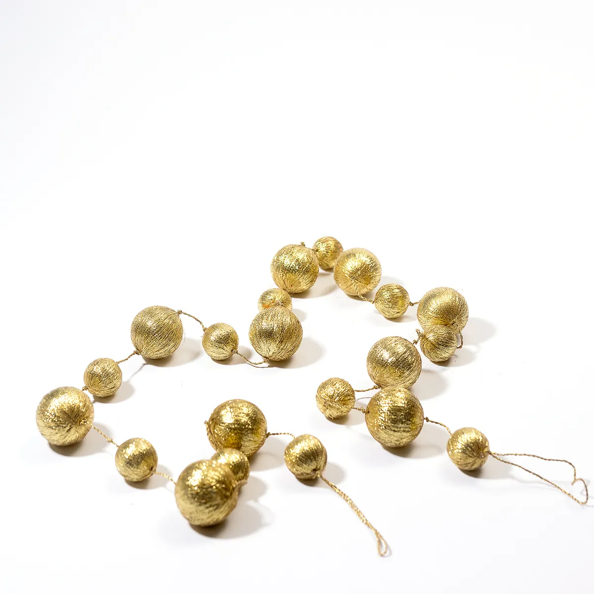 Garland made of Gold Tinsel Balls - 2" + 1.5" x 6'