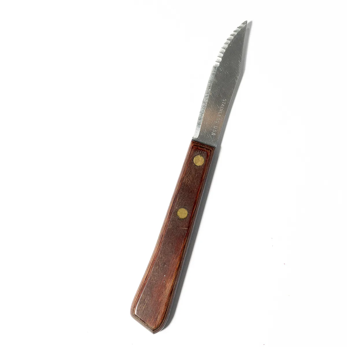 paring knife stainless vintage wood handle brass rivets - 
