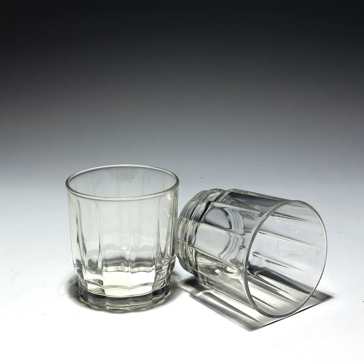 Thick, Heavy, vertical detail Bengali Vintage Double Old Fashioned, Whiskey or Low-Ball Cocktail Glasses Retro Barware - 3.5" x 3.25"