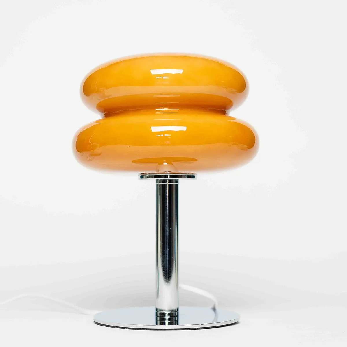 Orange Glass MCM Mushroom Lamp Chrome Stand Bed Side Chrome Stand Bedroom