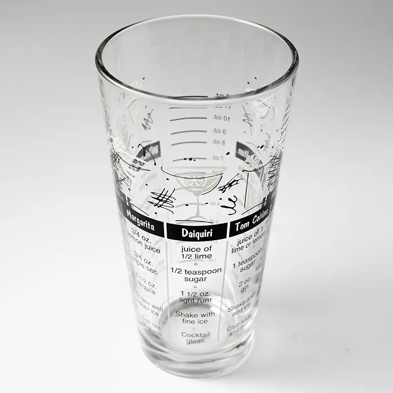 Tall Pint Glass with Cocktail Recipes Printed on it - 6.75" x 3.5"
