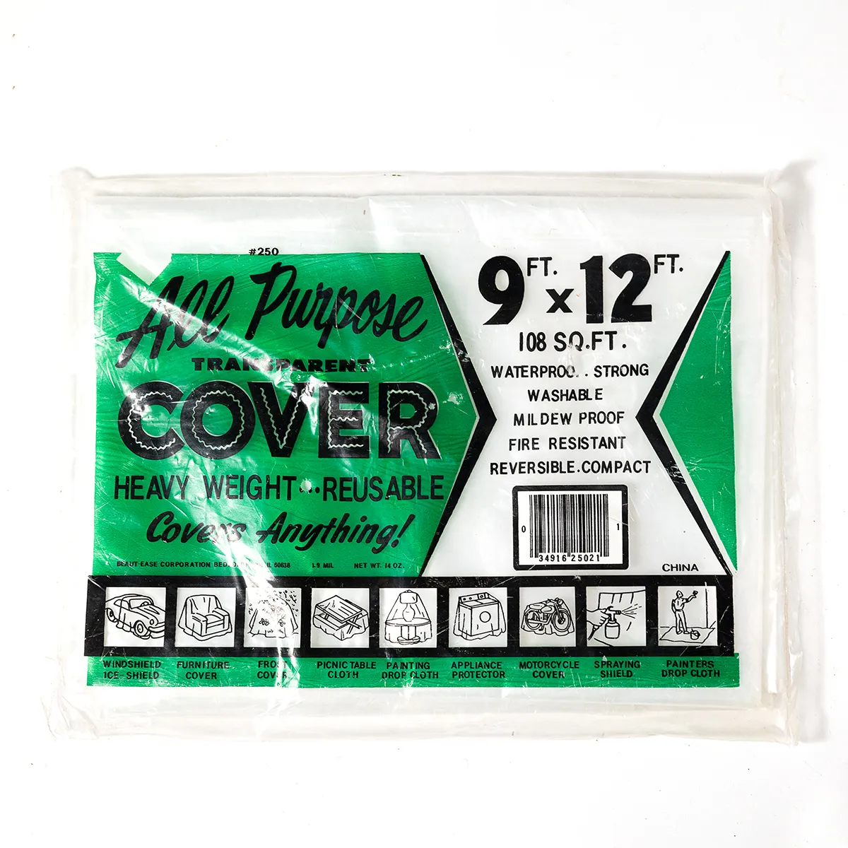 Vintage Hardware, Garage, Tools. Green Plastic "All Purpose cover" Drop Cloth