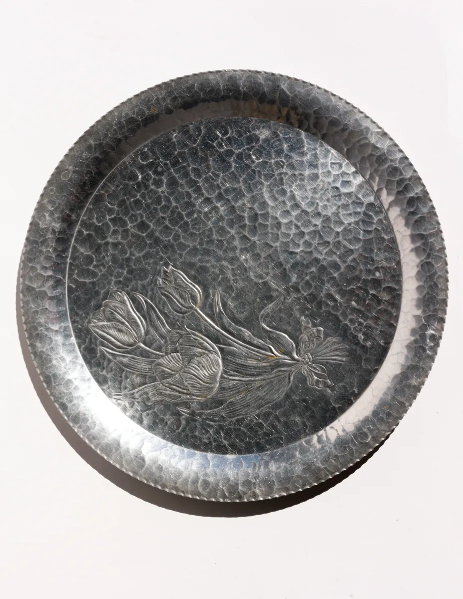 Vintage Hammered Aluminum Serving Tray ~Tulips~