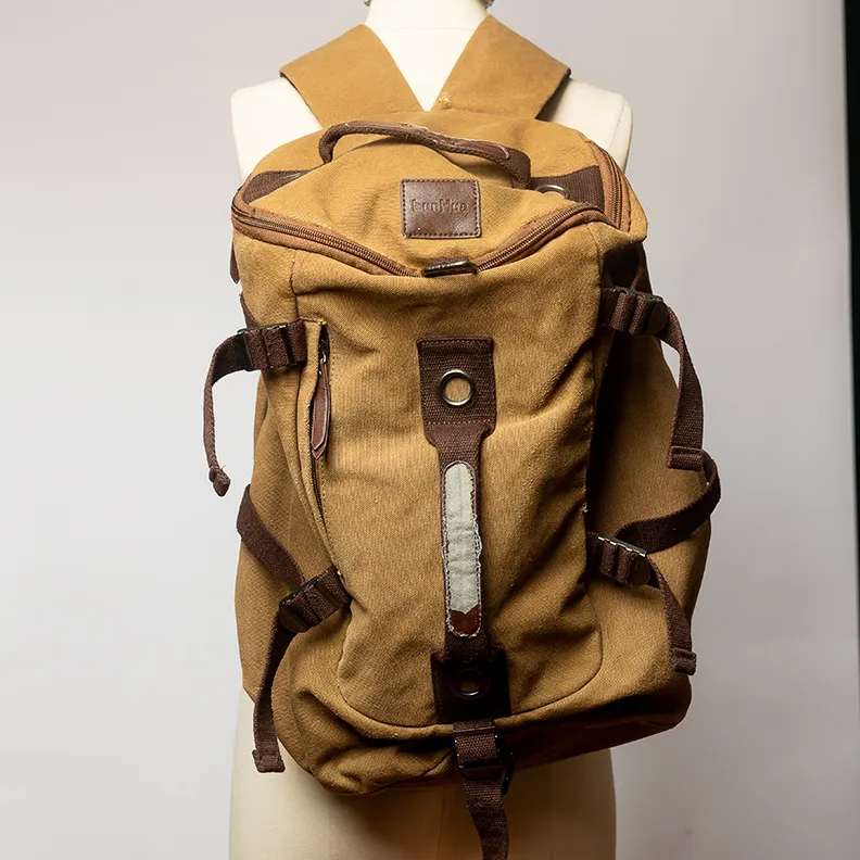 Toupe and Brown Canvas Backback - 18" x 15"