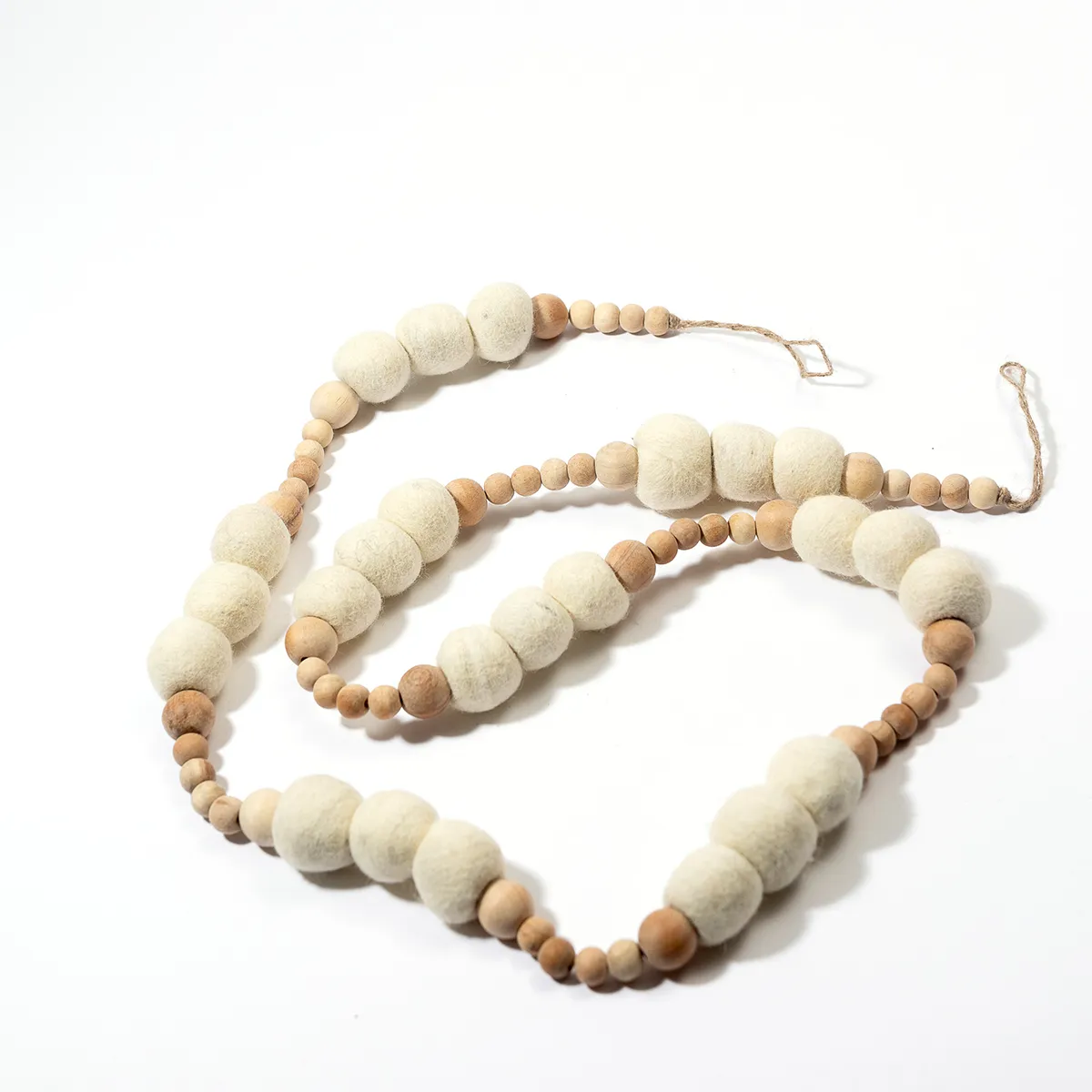 Neutral Bohemian Felt off white balls beads and natural wood beads