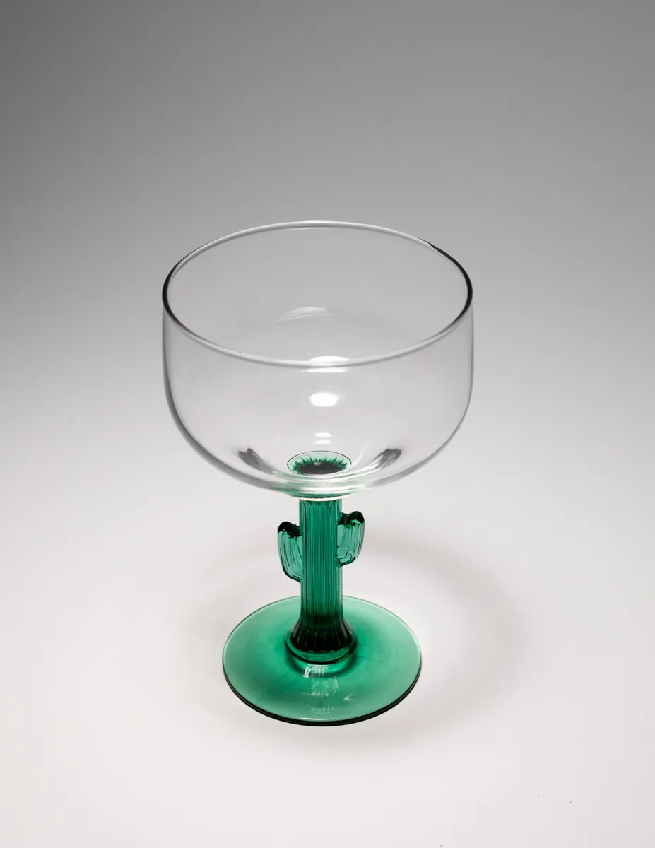 Single Clear Glass Margarita Glass with Green Cactus Stem