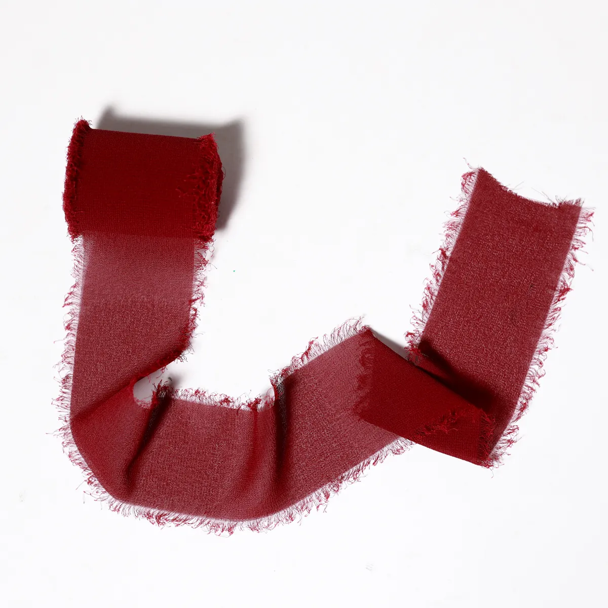 Vintage Burgundy Silk Chiffon Frayed Ribbon Textile, Trimming, Ribbon