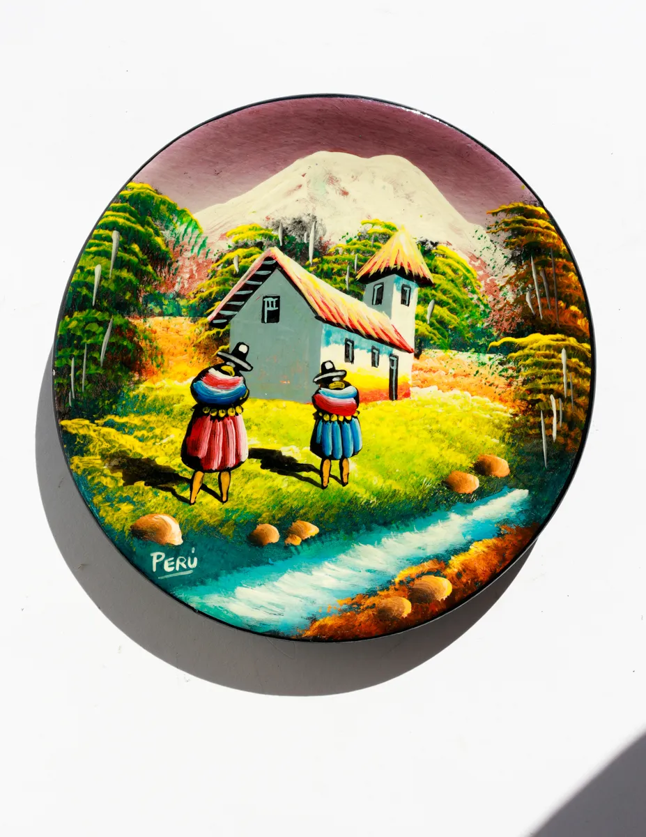 Vintage Colorful Hand Painted Saucer Peruvian Folk Art