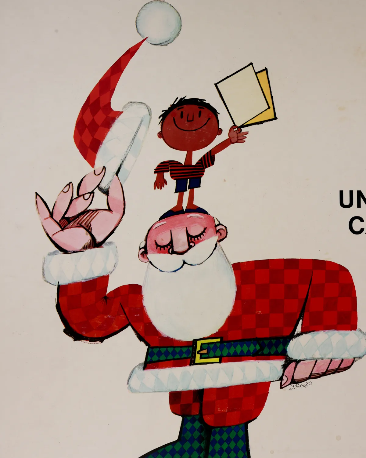 Vintage UNICEF Santa Claus Mid-Century Charity Poster Christmas holiday Cards Advertisement
