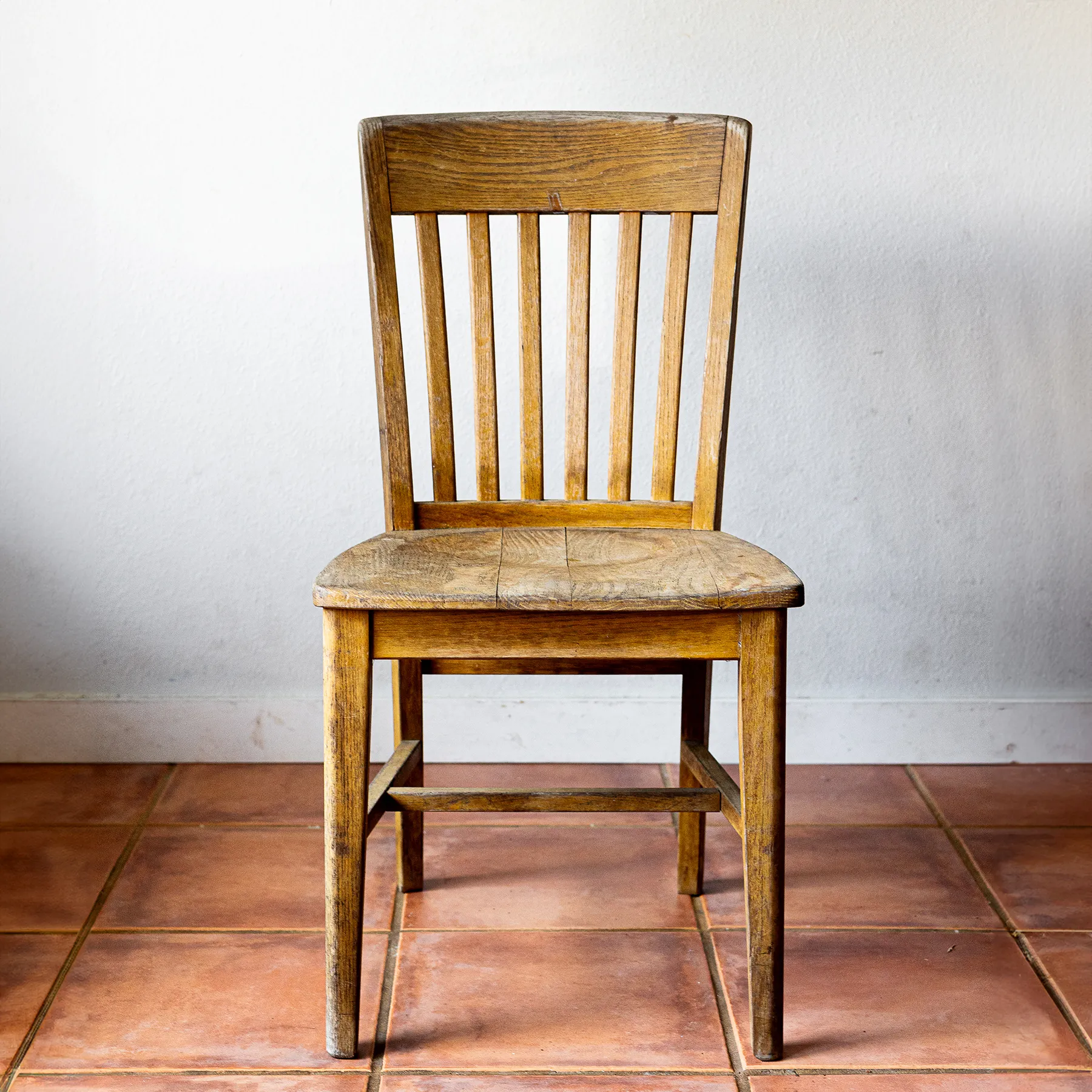 Vintage Spitzers Office Furniture House, Slat Back Solid Oak Office Dining Chair - 18" x 16.75" x 35" tall