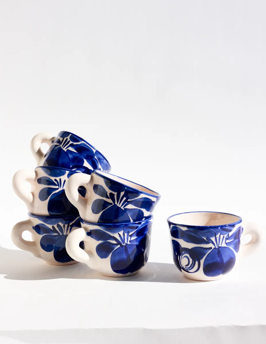 Mexican Pottery Mug in Cobalt Blue and White EUC
