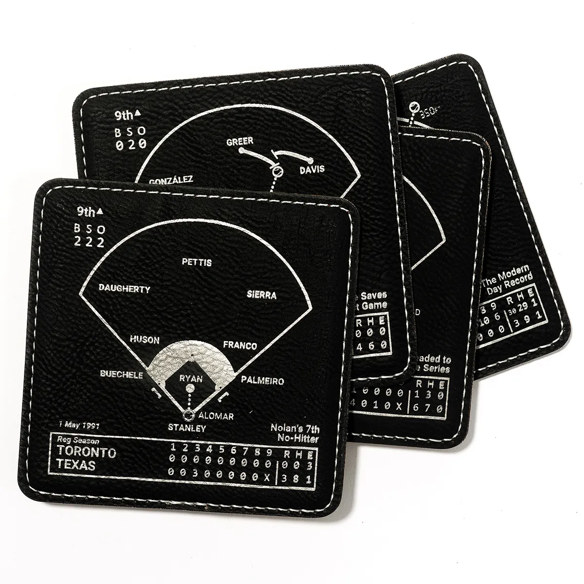 Texas Rangers Greatest Play Leatherette Coasters - 4" x 4"