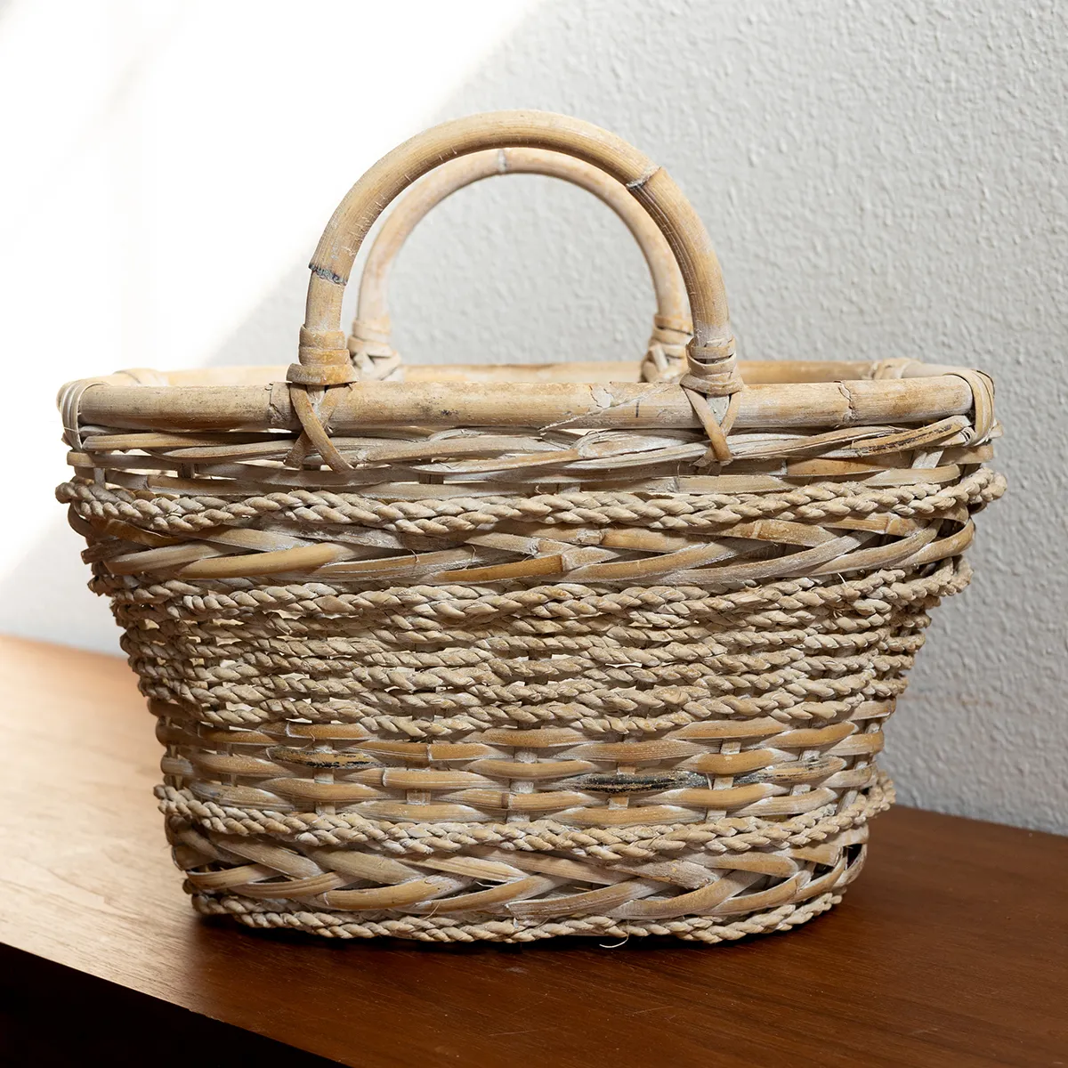 Vintage Wicker Basket Hard two handles