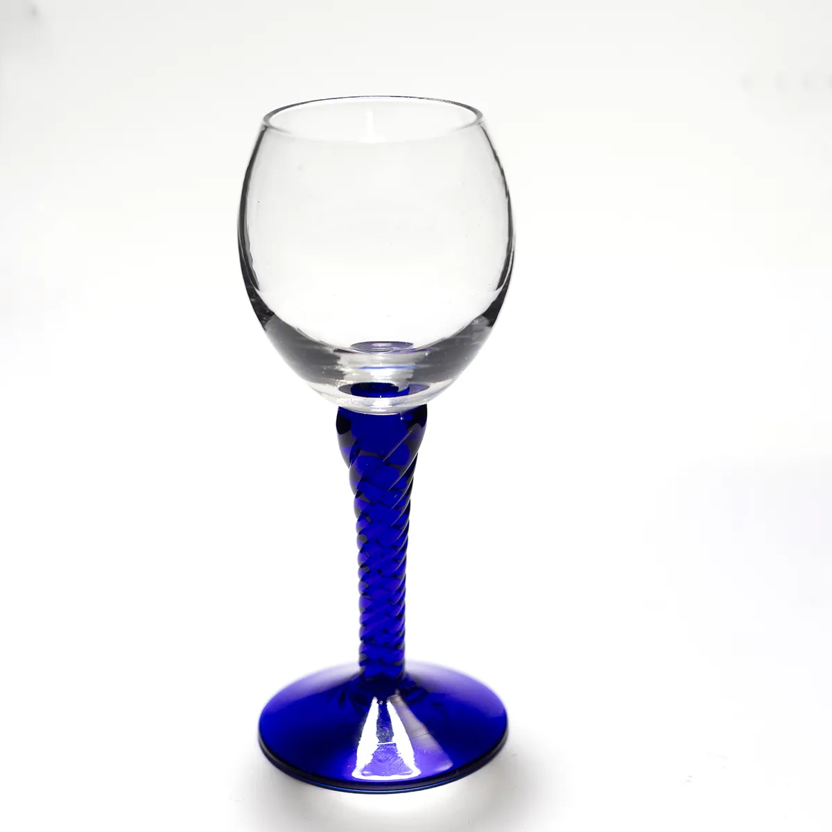 Vintage Clear and cobalt Blue cordial glasses fluted bowl - 5.25" x 2"