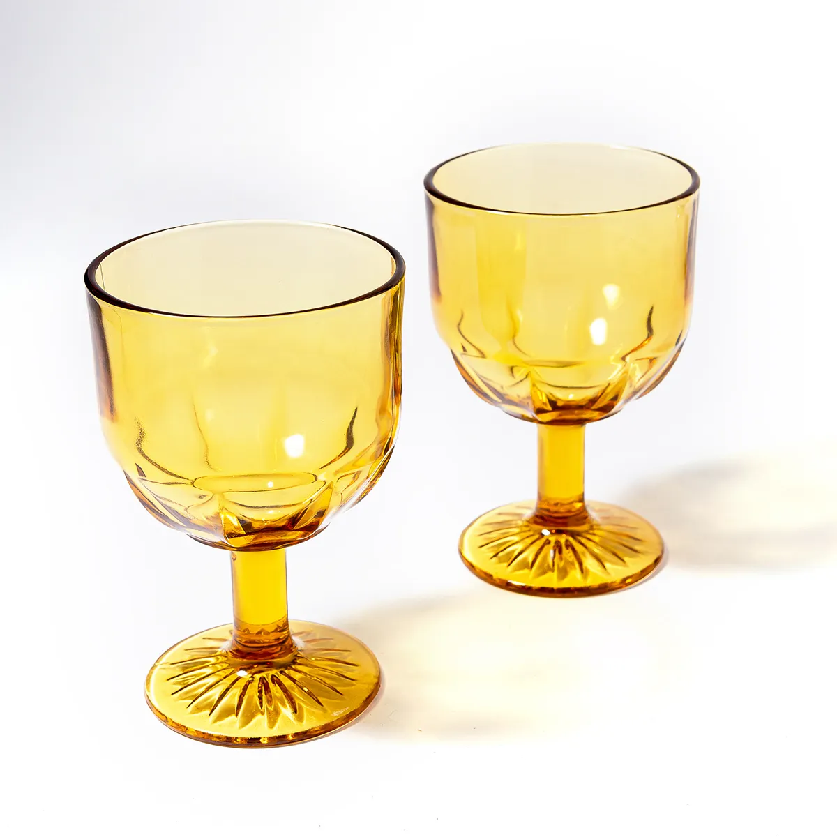Vintage Yellow Golden Water Goblets heavy - 6" x 4"